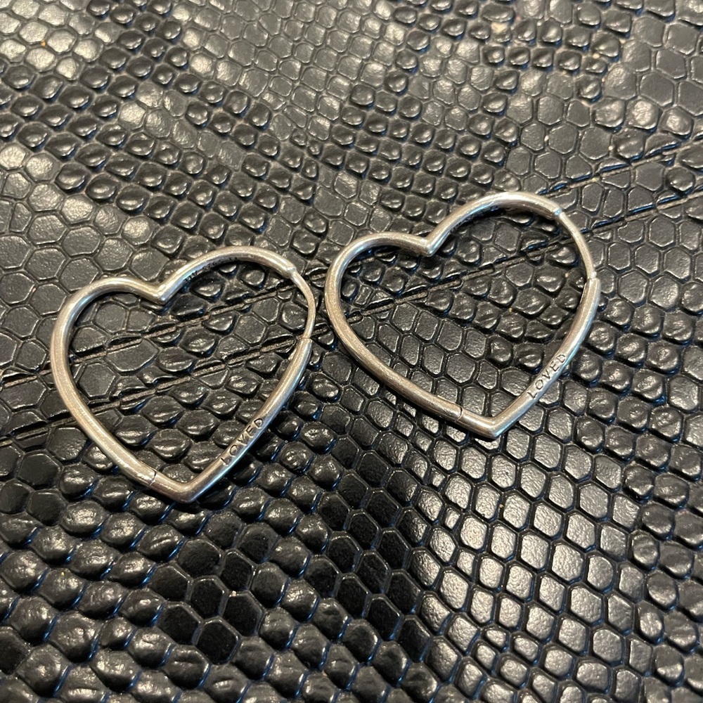 pandora Silver Heart-Shaped Earrings engraved Loved